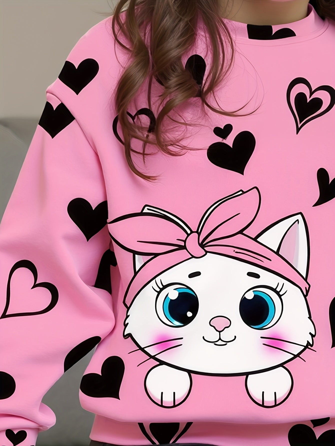 Conjunto Infantil Feminino 2 Peças Blusa Gola Redonda Estampa de Gato e Coração com Calça Legging Conjunto Menina 24 Kabannas 