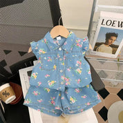 Conjunto Infantil Jeans Floral - Camiseta e Shorts Conjunto Infantil Menina 07 Kabannas Floral grande 3 Anos 