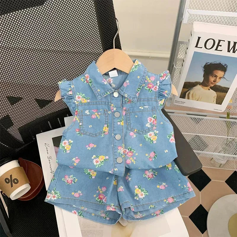 Conjunto Infantil Jeans Floral - Camiseta e Shorts Conjunto Infantil Menina 07 Kabannas Floral grande 3 Anos 