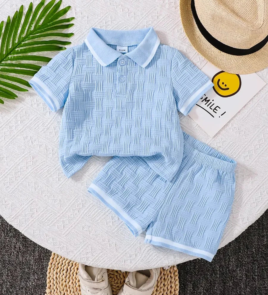 Conjunto Infantil Masculino 2 Peças Polo Manga Curta e Shorts Texturizado Conjunto Menino 12 Kabannas 