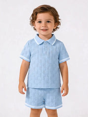 Conjunto Infantil Masculino 2 Peças Polo Manga Curta e Shorts Texturizado Conjunto Menino 12 Kabannas Azul claro 6-9 Meses 