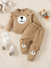 Conjunto Infantil Masculino Moletom Estampa Urso e Calça Jogger Manga Longa Gola Redonda Conjunto Menino 15 Kabannas Cáqui 6-9 Meses 
