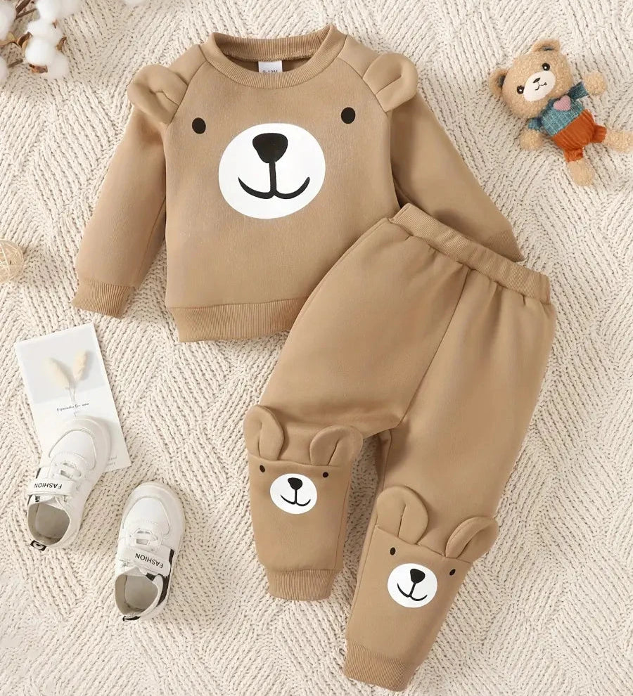 Conjunto Infantil Masculino Moletom Estampa Urso e Calça Jogger Manga Longa Gola Redonda Conjunto Menino 15 Kabannas Cáqui 6-9 Meses 