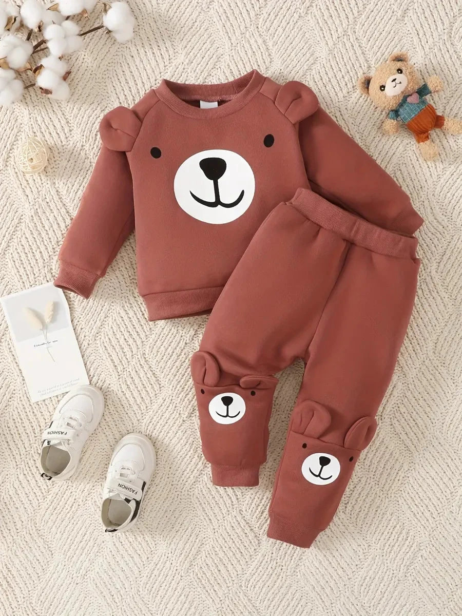 Conjunto Infantil Masculino Moletom Estampa Urso e Calça Jogger Manga Longa Gola Redonda Conjunto Menino 15 Kabannas Terracota 6-9 Meses 