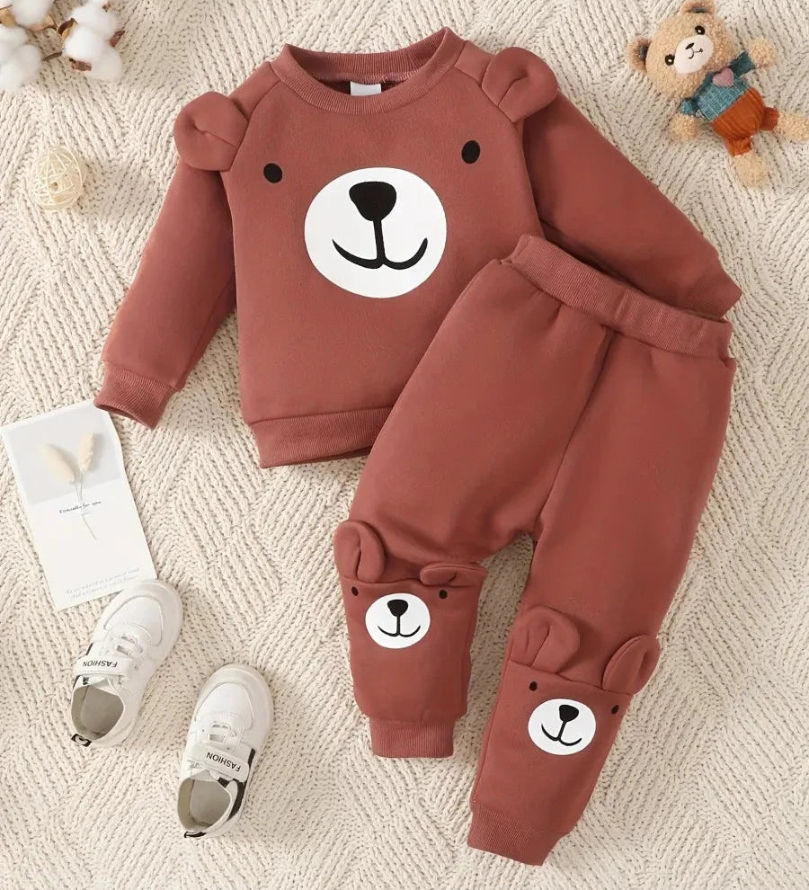 Conjunto Infantil Masculino Moletom Estampa Urso e Calça Jogger Manga Longa Gola Redonda Conjunto Menino 15 Kabannas Terracota 6-9 Meses 