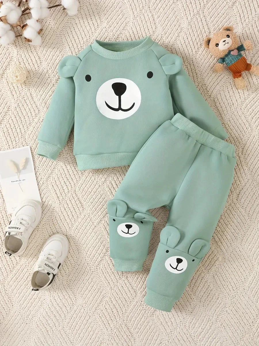 Conjunto Infantil Masculino Moletom Estampa Urso e Calça Jogger Manga Longa Gola Redonda Conjunto Menino 15 Kabannas Verde sage 6-9 Meses 