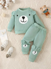 Conjunto Infantil Masculino Moletom Estampa Urso e Calça Jogger Manga Longa Gola Redonda Conjunto Menino 15 Kabannas Verde sage 6-9 Meses 