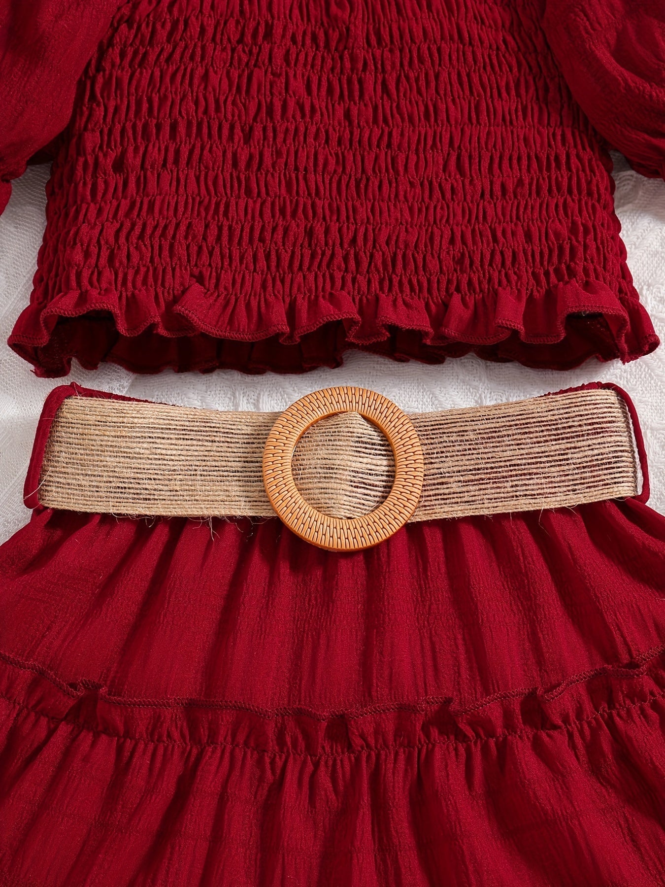 Conjunto Infantil Menina 2 Peças Top Cropped Franzido Ombro Caído e Saia Rodada com Cinto Conjunto Menina 21 Kabannas 