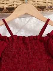 Conjunto Infantil Menina 2 Peças Top Cropped Franzido Ombro Caído e Saia Rodada com Cinto Conjunto Menina 21 Kabannas 