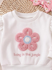 Conjunto Infantil Menina Moletom Flor 3D e Calça Floral Rosa - Branco e rosa