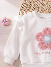 Conjunto Infantil Menina Moletom Flor 3D e Calça Floral Rosa - Branco e rosa