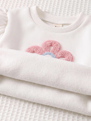 Conjunto Infantil Menina Moletom Flor 3D e Calça Floral Rosa - Branco e rosa