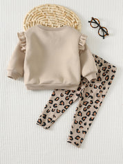 Conjunto Infantil Menina Moletom Oncinha com Laço e Calça Legging - Bege oncinha