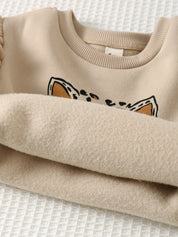 Conjunto Infantil Menina Moletom Oncinha com Laço e Calça Legging - Bege oncinha