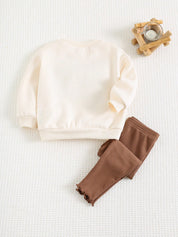 Conjunto Infantil Menina Moletom Oncinha com Laço e Calça Legging - Off white e marrom