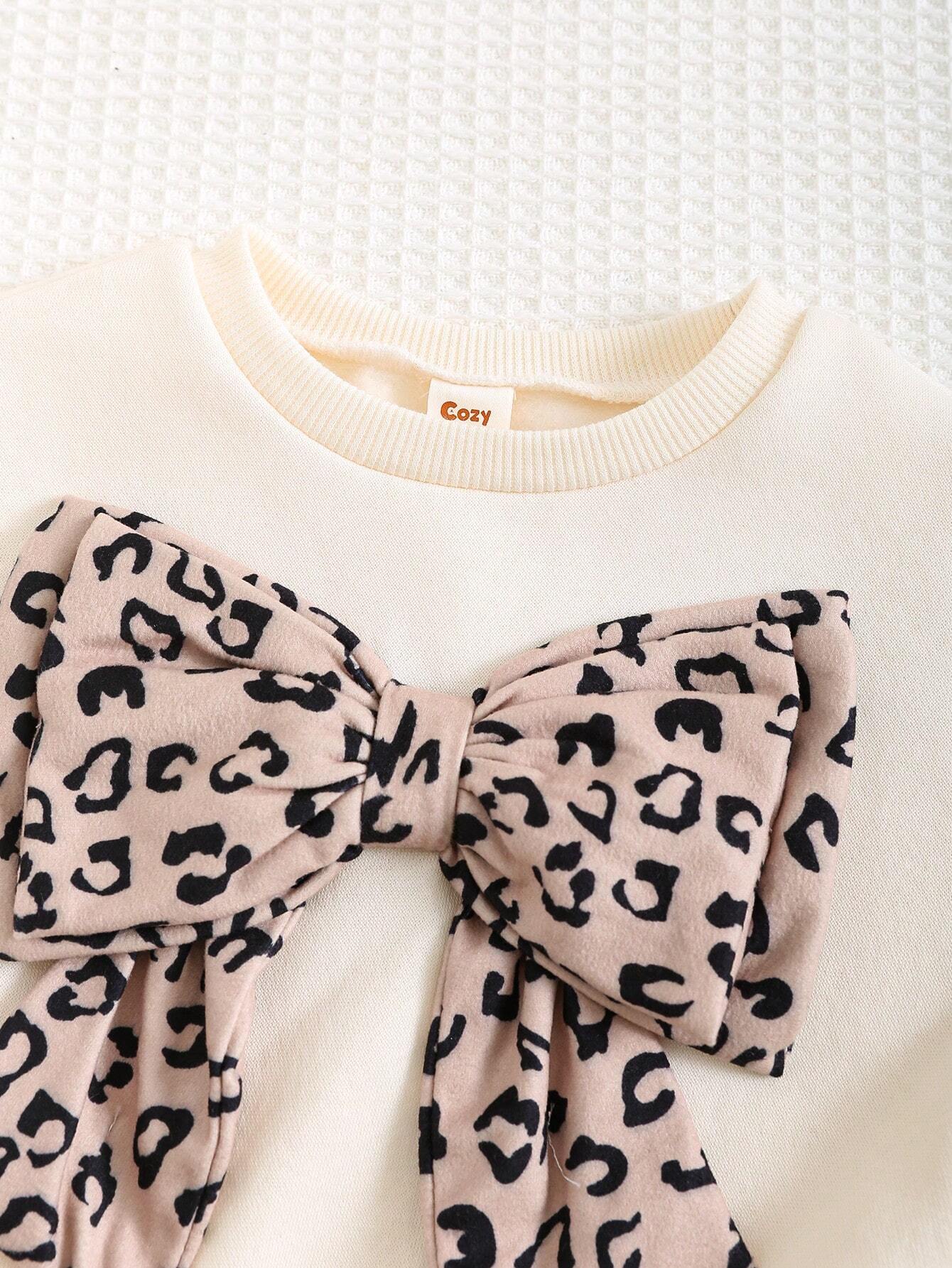Conjunto Infantil Menina Moletom Oncinha com Laço e Calça Legging - Off white e marrom
