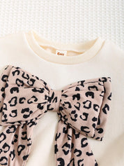 Conjunto Infantil Menina Moletom Oncinha com Laço e Calça Legging - Off white e marrom