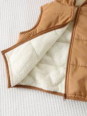 Conjunto Infantil Menino 3 Peças Moletom Calça e Colete Puffer com Capuz - Bege e caramelo