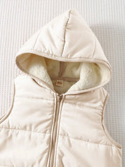 Conjunto Infantil Menino 3 Peças Moletom Calça e Colete Puffer com Capuz - Marrom e creme