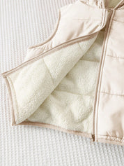 Conjunto Infantil Menino 3 Peças Moletom Calça e Colete Puffer com Capuz - Marrom e creme