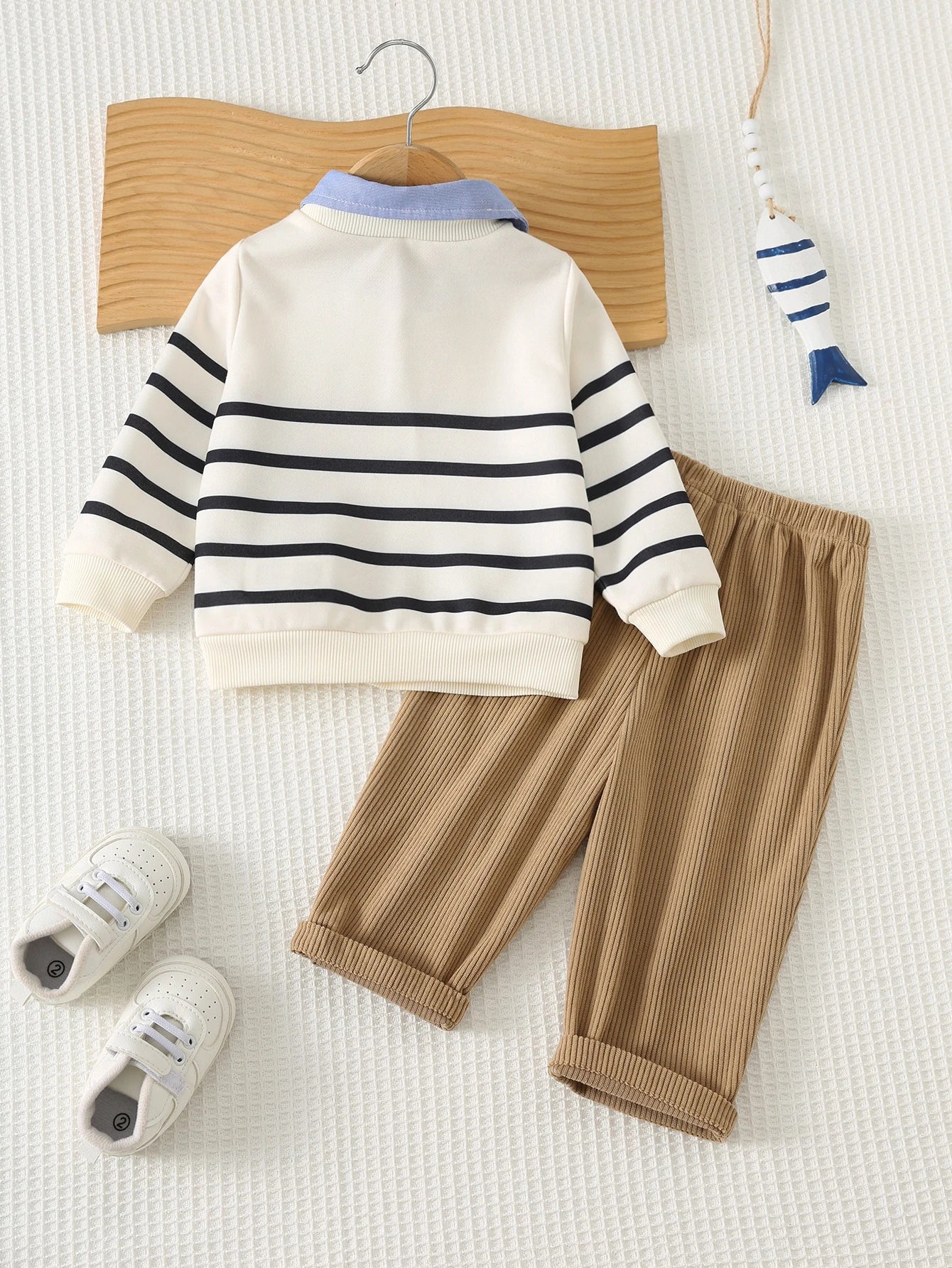Conjunto Infantil Menino Blusa de Tricô Macio Manga Longa e Calça - Caqui