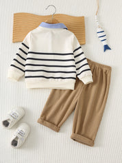 Conjunto Infantil Menino Blusa de Tricô Macio Manga Longa e Calça - Caqui