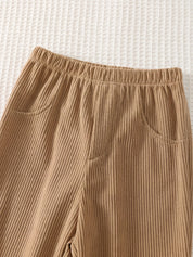 Conjunto Infantil Menino Blusa de Tricô Macio Manga Longa e Calça - Caqui