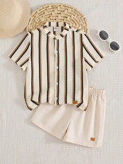 Conjunto Infantil Menino Camisa Listrada com Botões e Bermuda