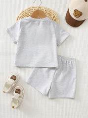 Conjunto Infantil Menino Camiseta Urso e Bermuda Cinza - Cinza