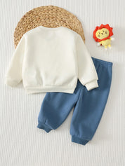 Conjunto Infantil Menino Moletom Bichinhos 3D e Calça Azul - Bege e azul