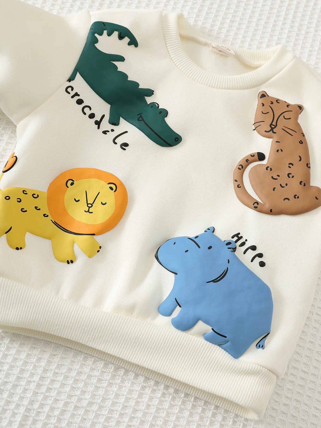 Conjunto Infantil Menino Moletom Bichinhos 3D e Calça Azul - Bege e azul
