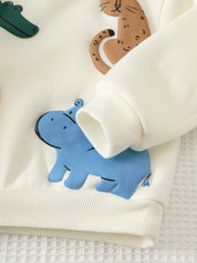 Conjunto Infantil Menino Moletom Bichinhos 3D e Calça Azul - Bege e azul