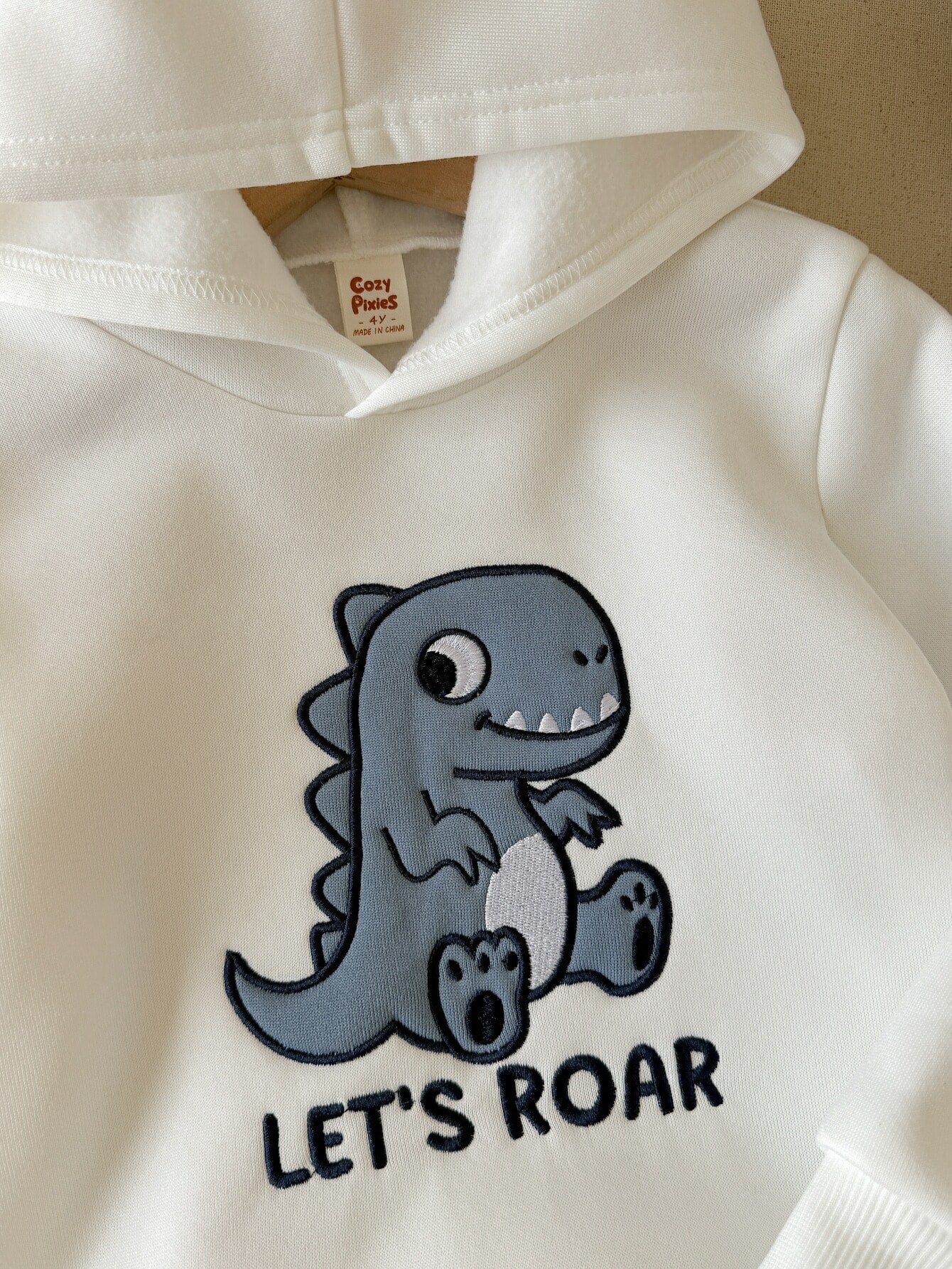 Conjunto Infantil Menino Moletom com Capuz Dinossauro e Calça - Branco e azul