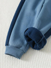 Conjunto Infantil Menino Moletom com Capuz e Calça Azul Forrado - Azul e bege