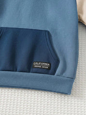 Conjunto Infantil Menino Moletom com Capuz e Calça Azul Forrado - Azul e bege