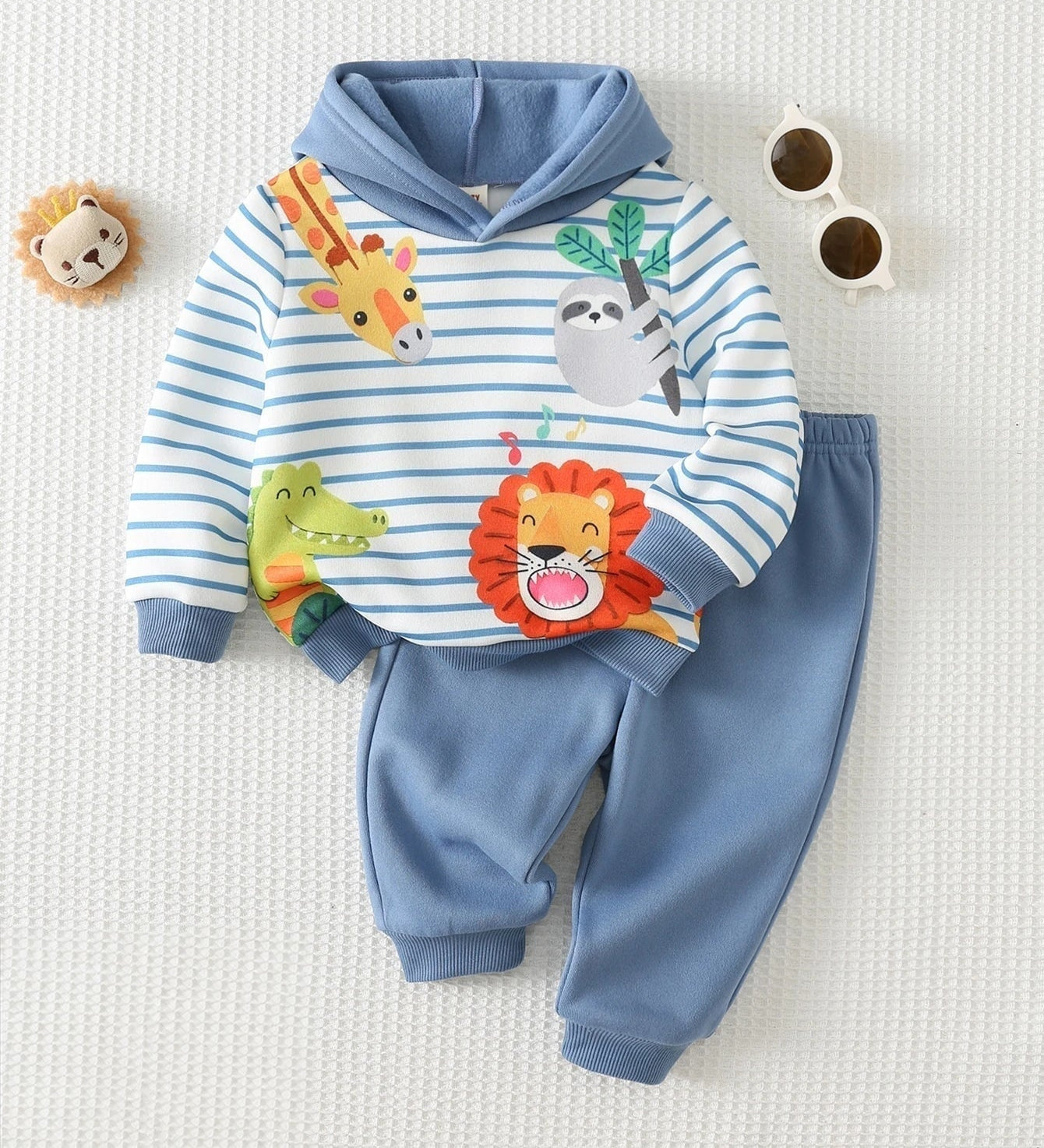 Conjunto Infantil Menino Moletom com Capuz e Estampa de Animais 003 Conjunto Menino 22 Kabannas Azul 6-9 Meses 