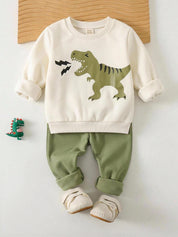 Conjunto infantil menino moletom dinossauro e calça verde