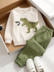 Conjunto infantil menino moletom dinossauro e calça verde