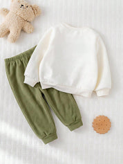 Conjunto Infantil Menino Moletom Dinossauro e Calça Verde - Bege e verde