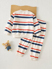 Conjunto Infantil Menino Moletom Listrado Urso e Calça - Multicolorido