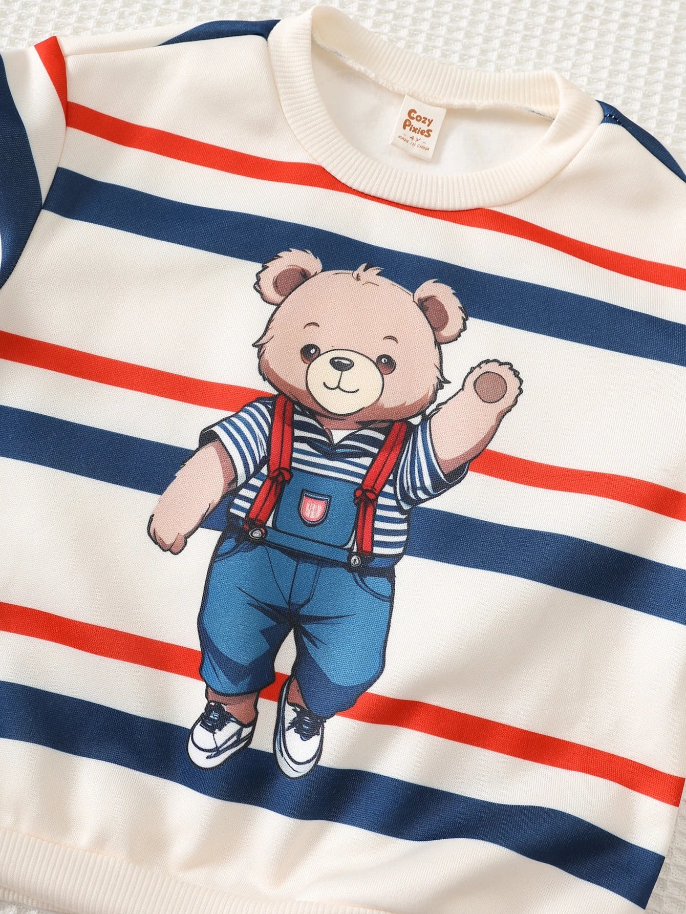 Conjunto Infantil Menino Moletom Listrado Urso e Calça - Multicolorido