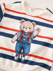 Conjunto Infantil Menino Moletom Listrado Urso e Calça - Multicolorido