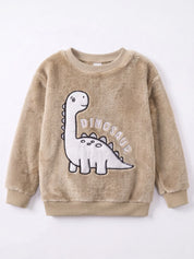 Conjunto Infantil Menino Moletom Pelúcia Dinossauro e Calça Caqui - Caqui