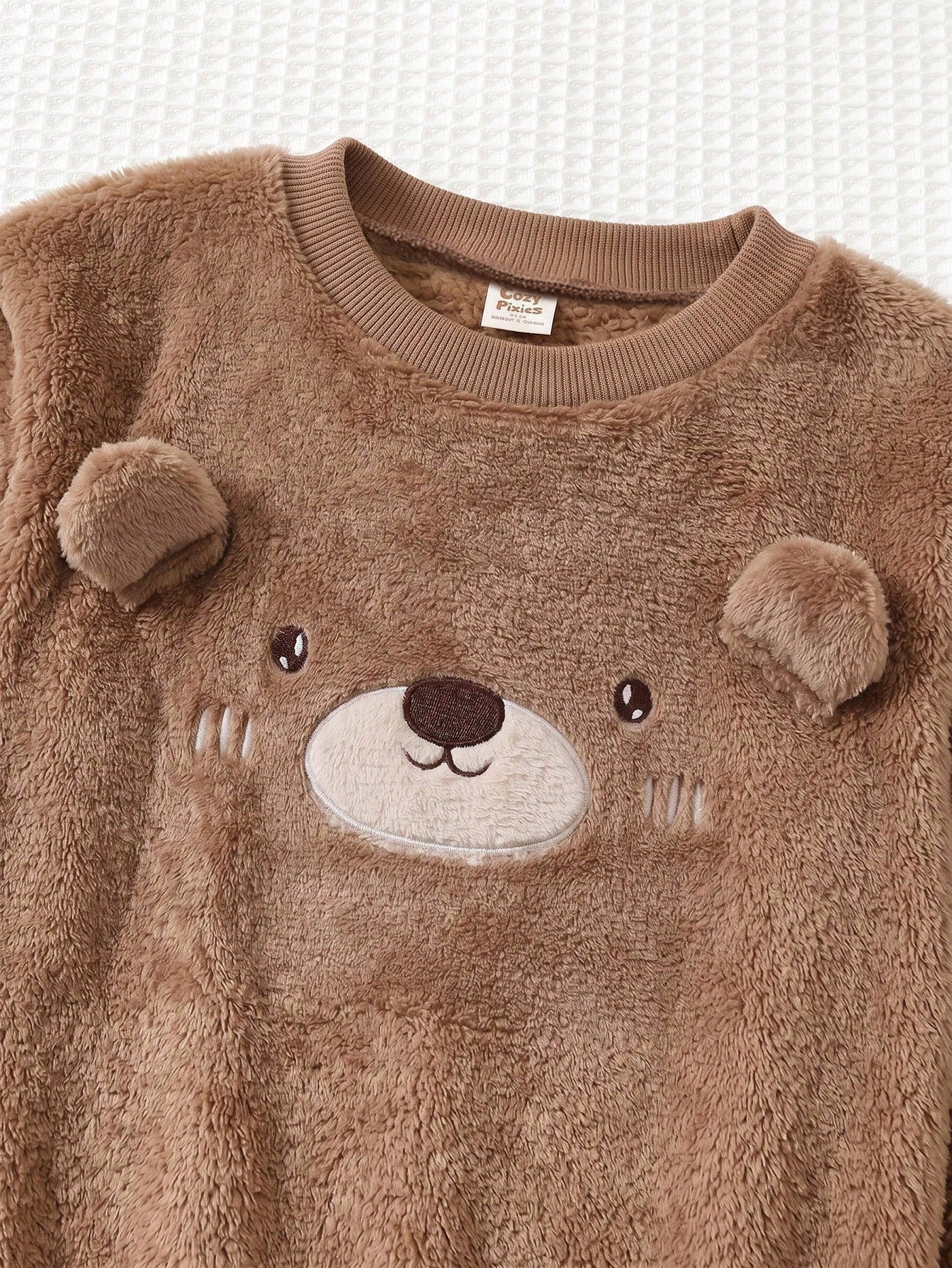 Conjunto Infantil Menino Moletom Pelúcia Urso e Calça com Patinhas - Marrom e bege