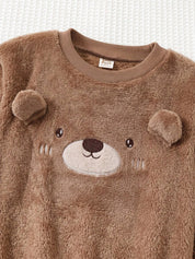 Conjunto Infantil Menino Moletom Pelúcia Urso e Calça com Patinhas - Marrom e bege