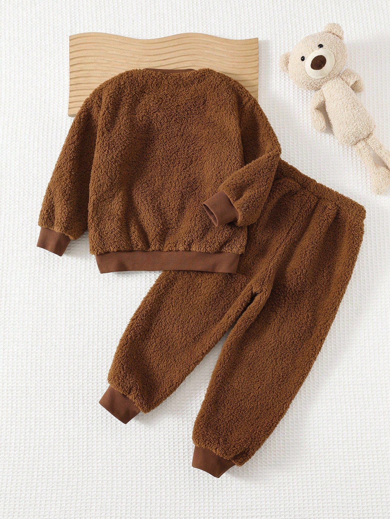 Conjunto Infantil Menino Moletom Sherpa Urso e Calça Marrom - Marrom