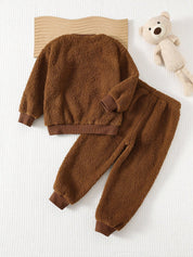 Conjunto Infantil Menino Moletom Sherpa Urso e Calça Marrom - Marrom