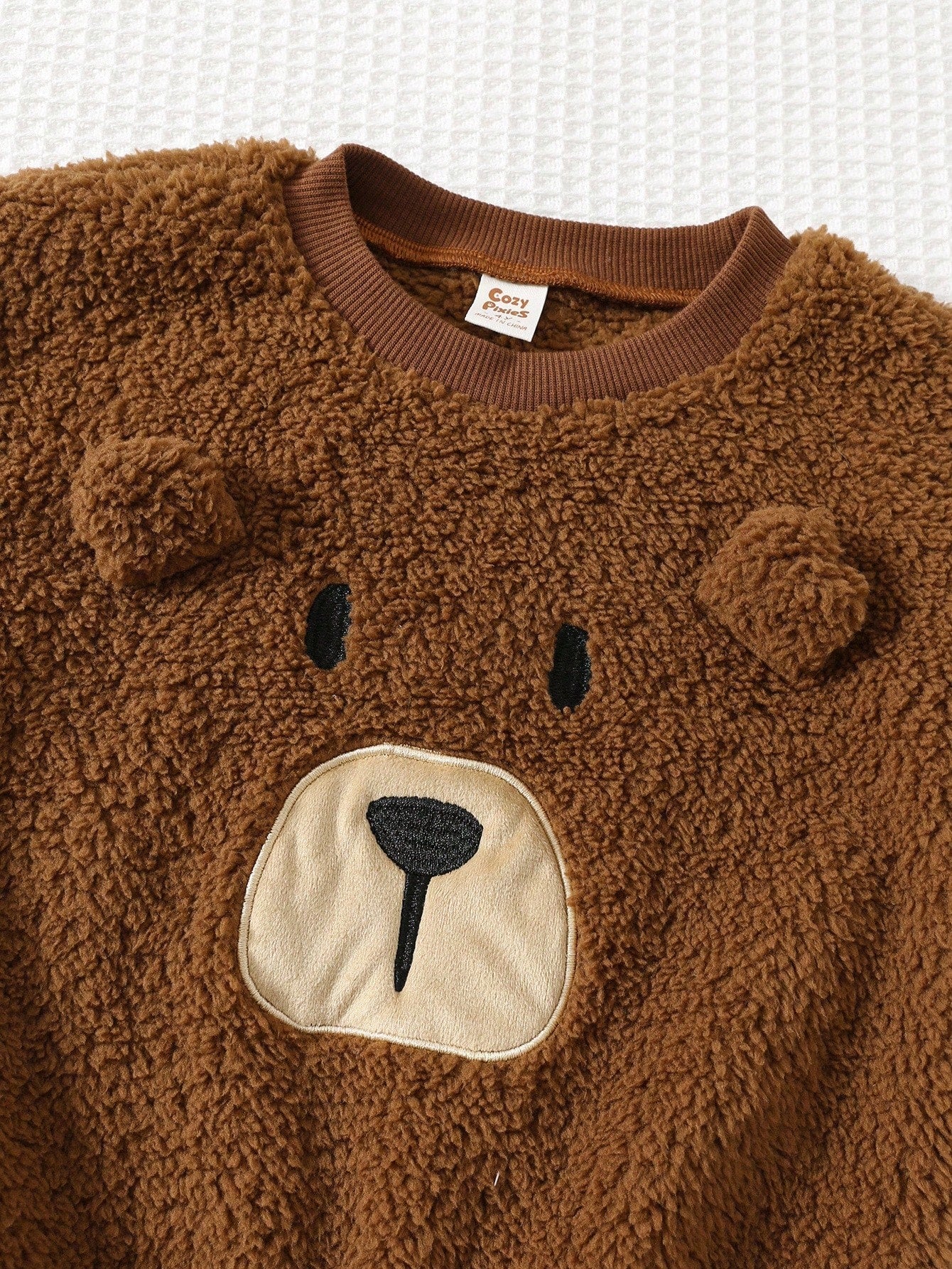 Conjunto Infantil Menino Moletom Sherpa Urso e Calça Marrom - Marrom