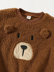 Conjunto Infantil Menino Moletom Sherpa Urso e Calça Marrom - Marrom