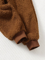 Conjunto Infantil Menino Moletom Sherpa Urso e Calça Marrom - Marrom